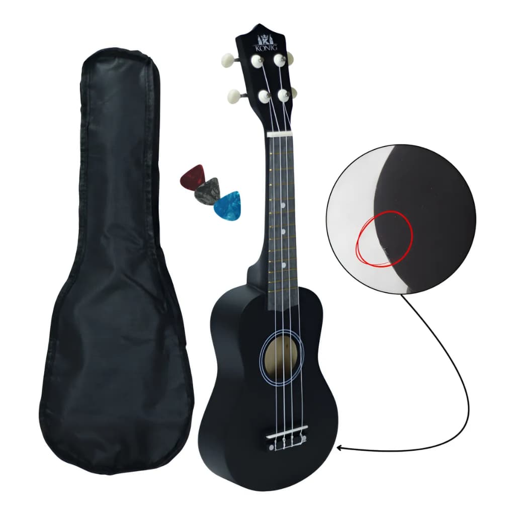 Ukulele Soprano Konig Com Capa E Palheta Acústico Preto Recondicionado
