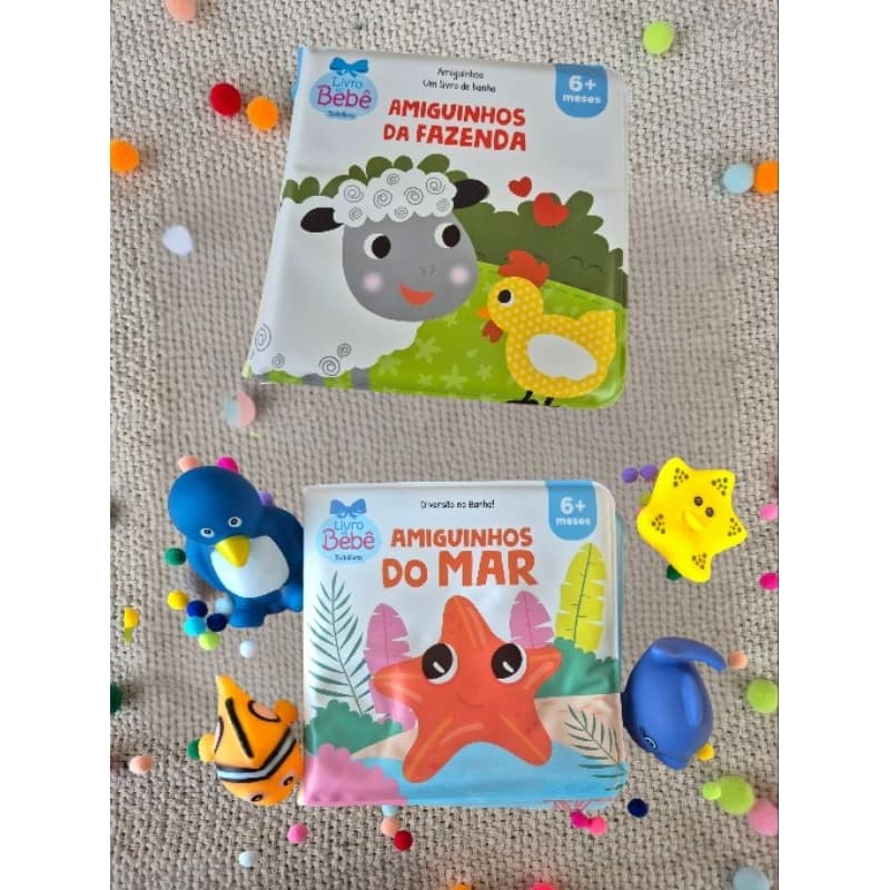 Livros de Banho | Amiguinhos do Mar | Com brinquedos | Amiguinhos da Fazenda | 6m+