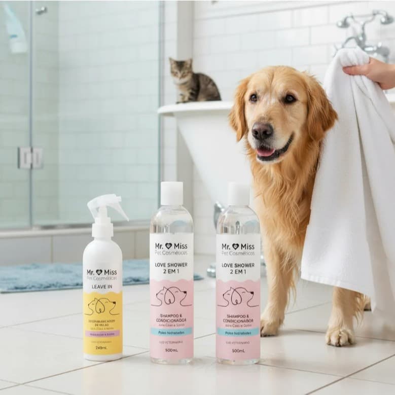 kit PET 2  Shampoo e condicionador    2X1 - 500m, Desembaraçador De Pelos Cães E Gatos Mr. Miss Pet Cosméticos