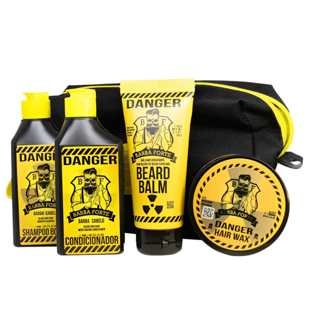 Kit Viagem Danger Barba Forte 4 Produtos Balm Shamppo Condicionador + Necessáire