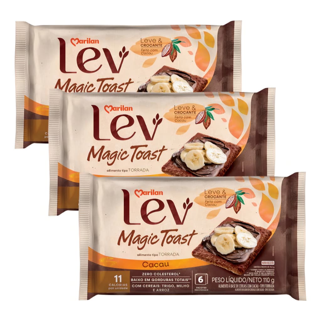 Cacau e Cereais Marilan 3 Torradas Lev Magic Toast Cacau 110g de cacau 110 g pacote x 3