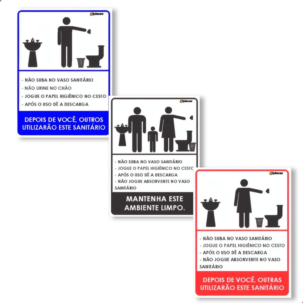 Placa Regras Banheiro Masculino ou Feminino 10x15cm PS1mm Informativa Higiene Aviso Lavabo Porta Parede