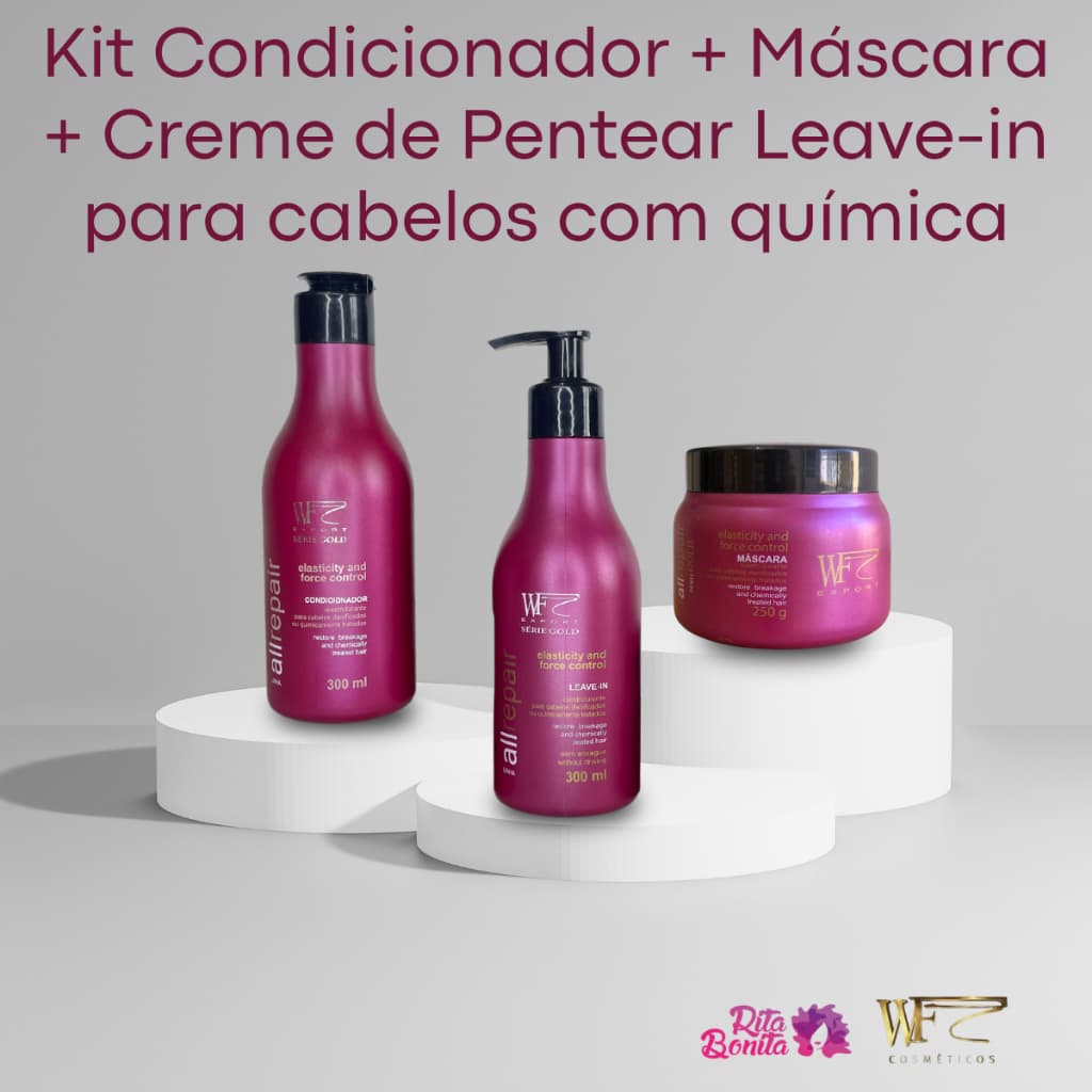 Kit Cond, Máscara e Creme de Pentear para Cabelos Com Química, Progressiva e Alisamento WF 850ml