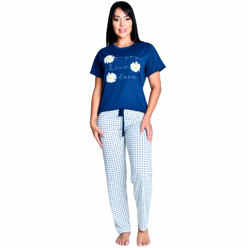 Pijama Feminino Manga Curta com Calça Malha Super Confortavel Estampado