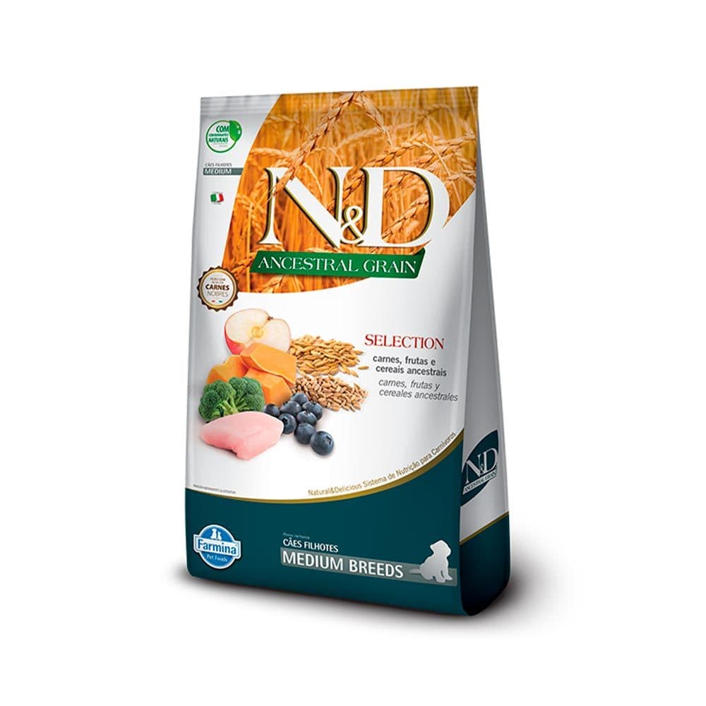 Ração 15Kg N&D Ancestral Selection Farmina p/ Cães Filhotes de Raças Médias Sabor Frango -Produto Original- FILHOTES