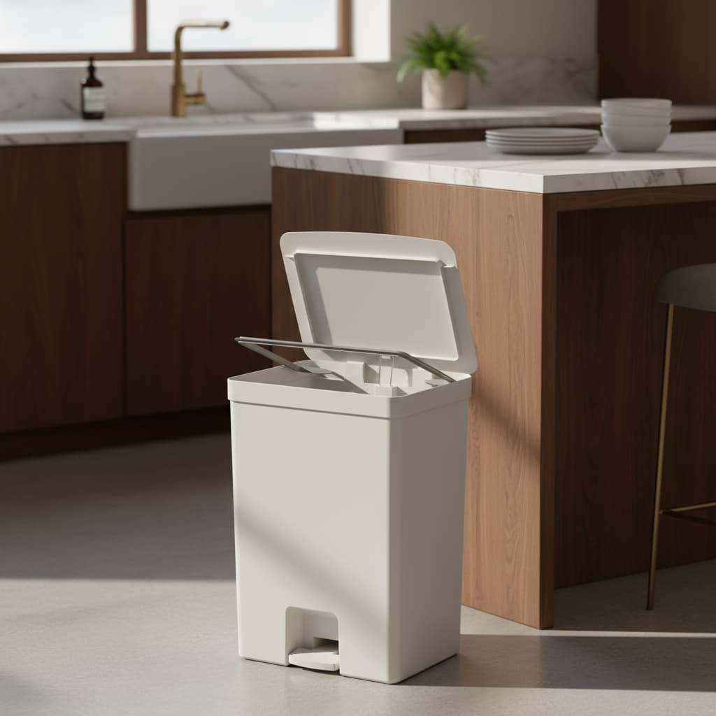 Lixeira Pedal 50 Litros Trium Com Aro Para Saco Branca - Cozinha, Lavanderia