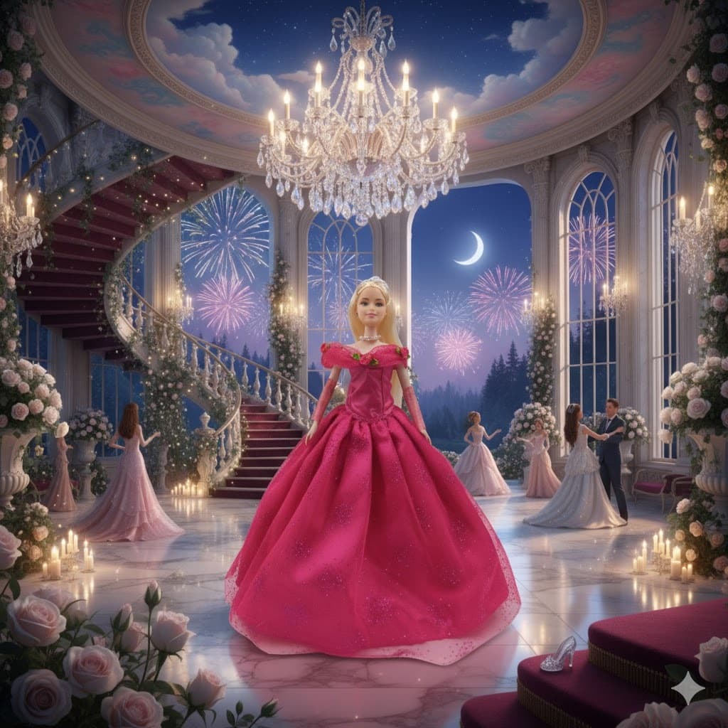 Vestido de luxo para boneca Barbeeii Debutante Rosa