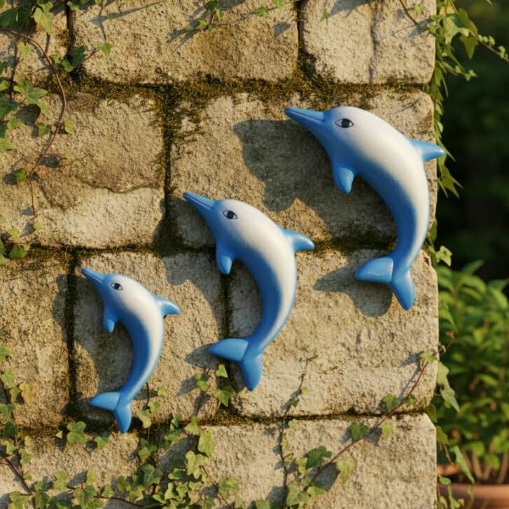 Trio de golfinho de cerâmica de pendurar na parede de seu jardim promoção mais vendido
