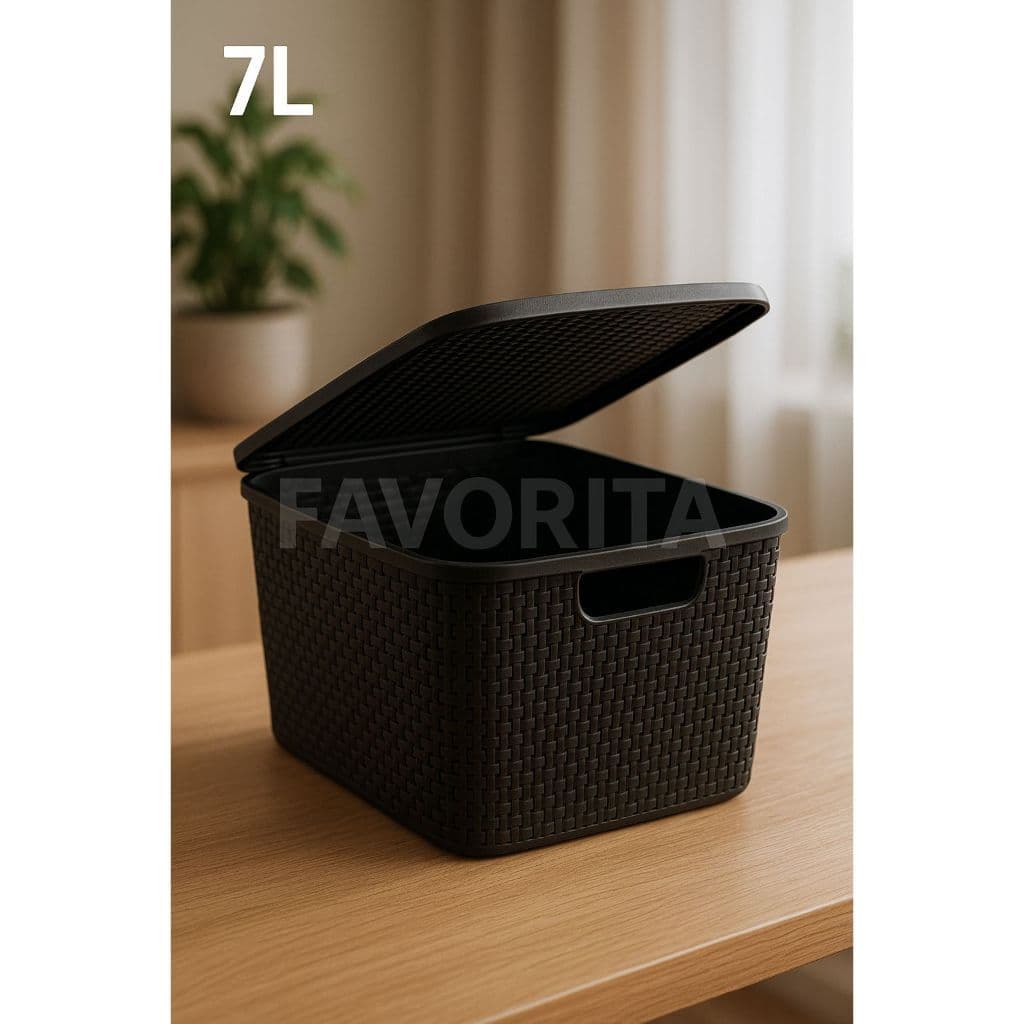 Cesto Caixa Organizadora Rattan Com Tampa 7 Litros Preta Multiuso - TOY 25588