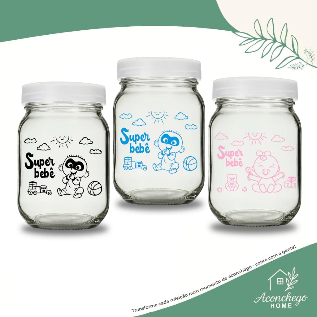 Kit 12 Frascos de Vidro 200ml p/ Conservar  Leite Materno – Linha Super Bebê | Livre de BPA