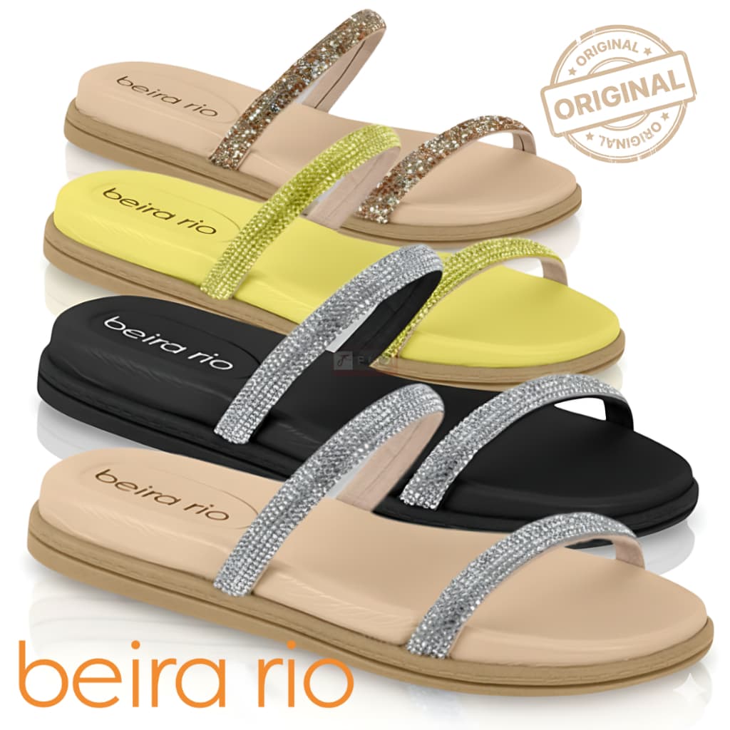 Sandalia Rasteira Beira Rio Original Feminina Slide Strass Conforto Rasteirinha Flatform Casuala