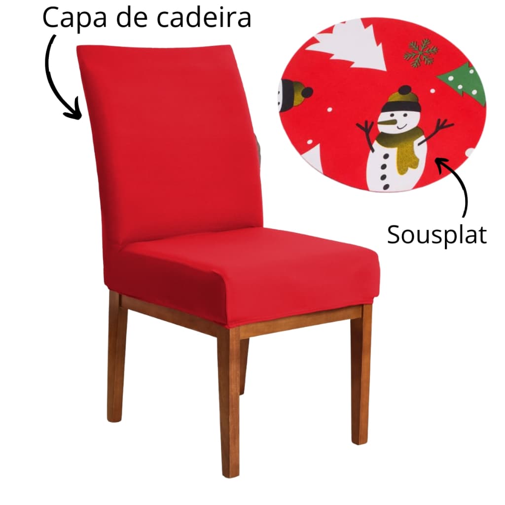 Kit Capa de Cadeira + Sousplat Natalino Mesa Completa - Escolha seu kit