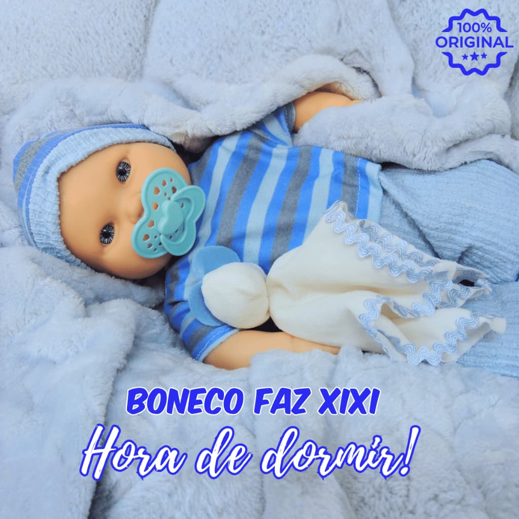 Boneco com Pijama Hora de Dormir Otto Lexy Faz Xixi Realista Pano e Vinil Com Acessórios