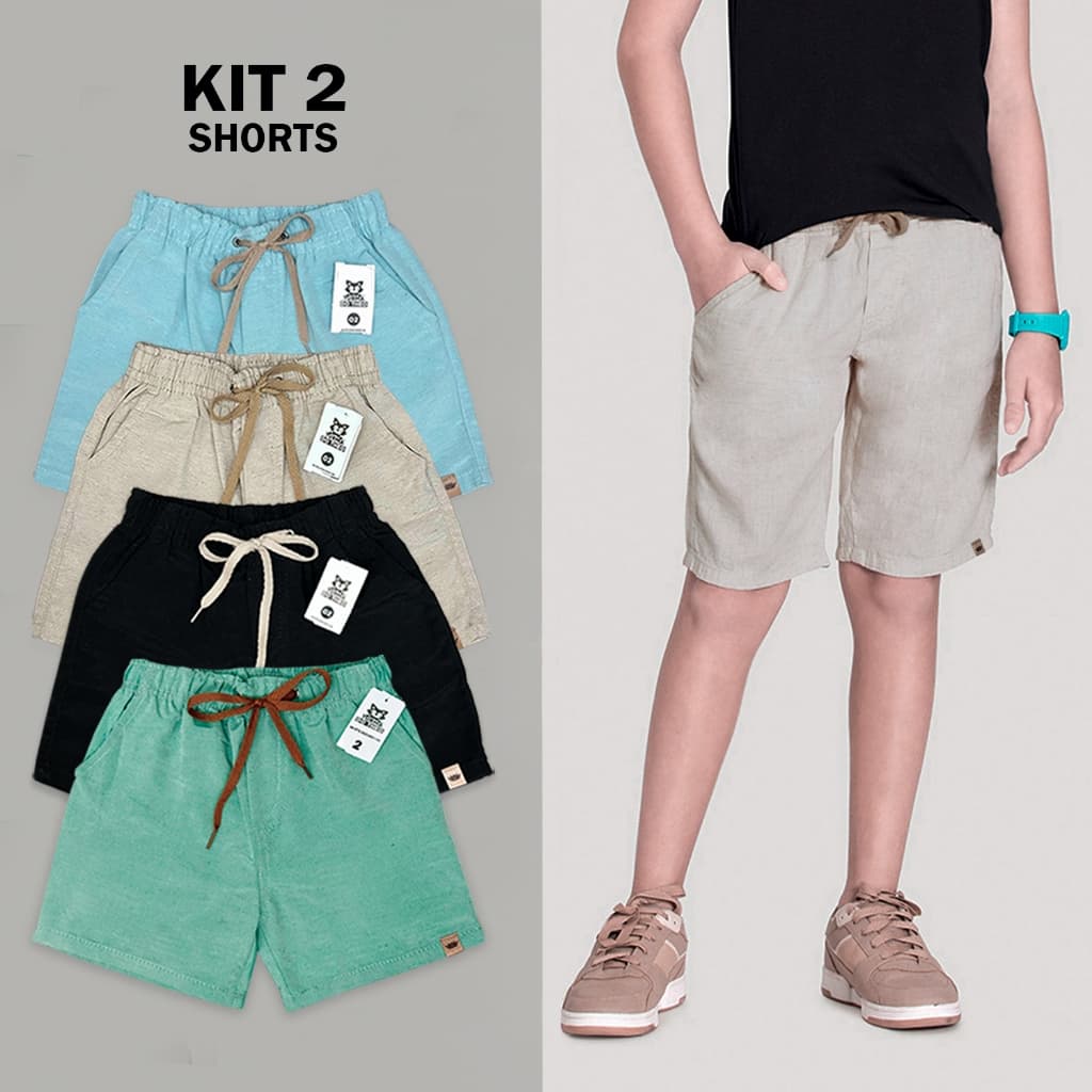 Kit 2 Bermudas Infantil Linho Menino Short Juvenil Premium
