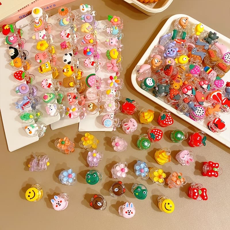 Kit Mini Presilhas Kawaii Coloridas e Fofas – Grampos Infantis com Personagens e Frutinhas