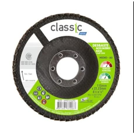 Kit 10 Disco Flap para Metal 4.1/2" Grão 80 R 801 FIBRA CLASSIC NORTON