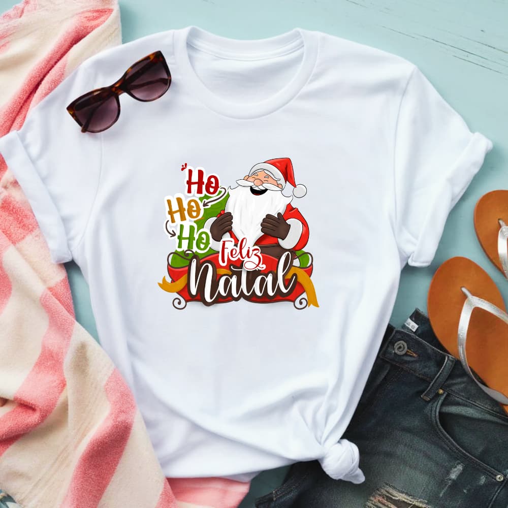 CAMISETA HOHOHO FELIZ NATAL PAPAI NOEL - 100% POLIESTER