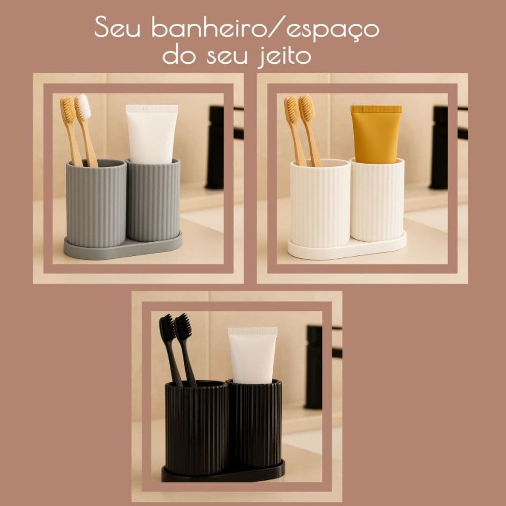 Organizador de Banheiro Porta Escovas Duplo Premium Design Minimalista Clean para Lavabo e Banheiro Moderno