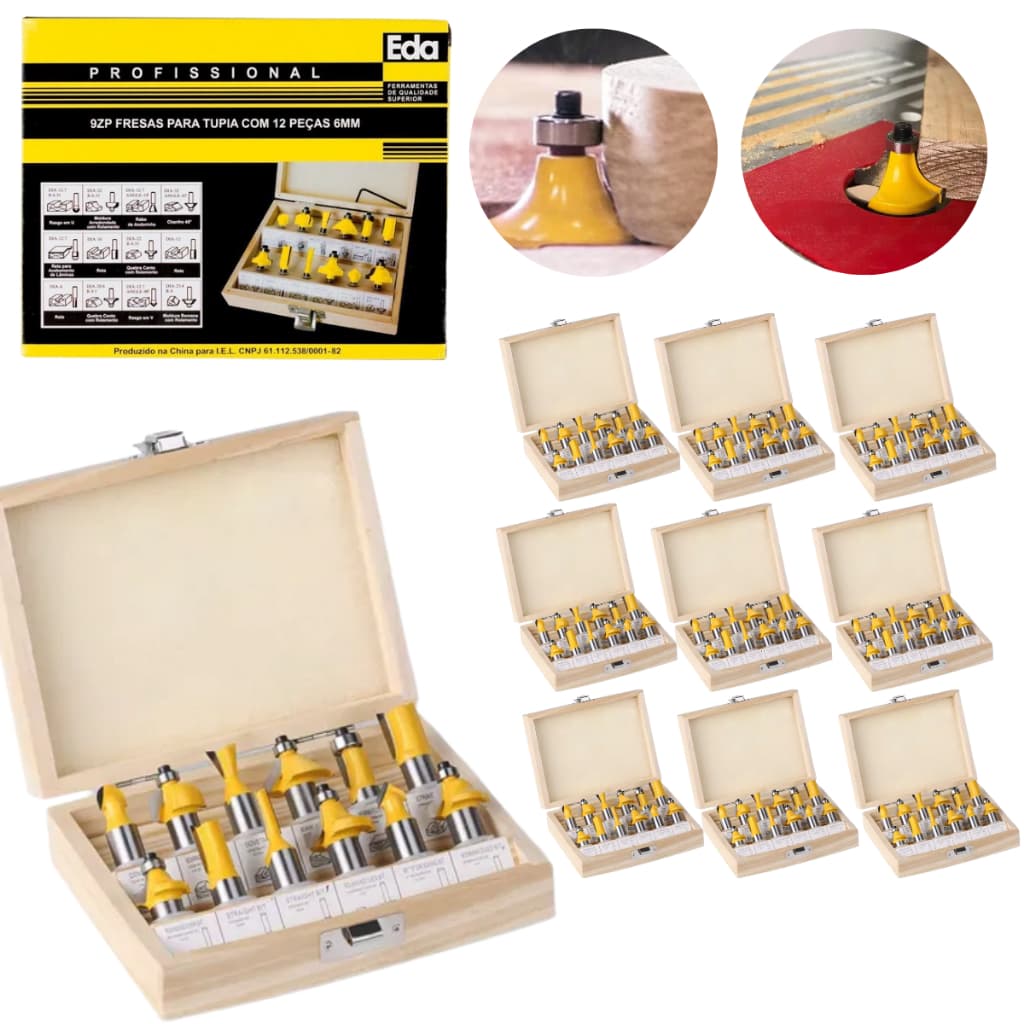 Kit 10 Jogo De Fresas Para Tupia 6mm Com 12 Peças 9ZP Madeira Corte Precisão
