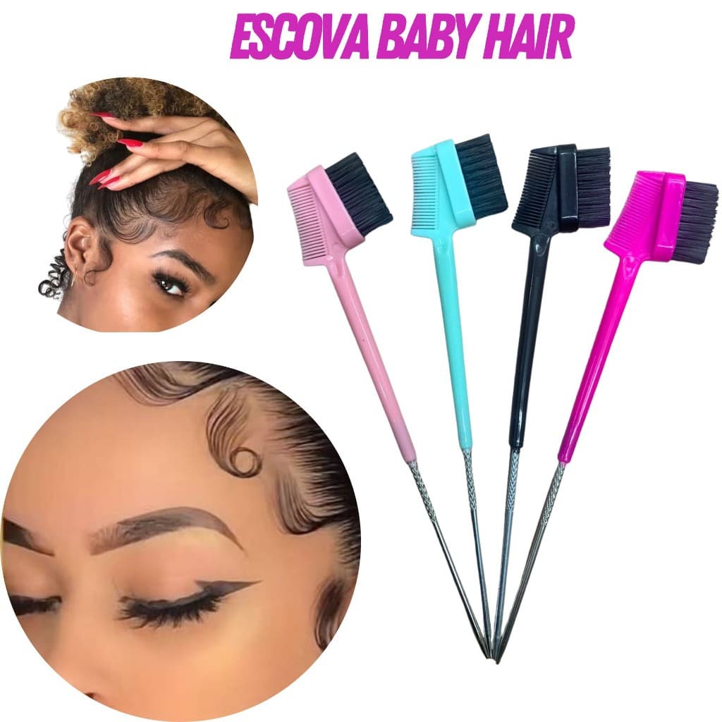 Escovinha Para Fazer Baby Hair Com Ponta De Ferro 3 Em 1 Cores Sortidas