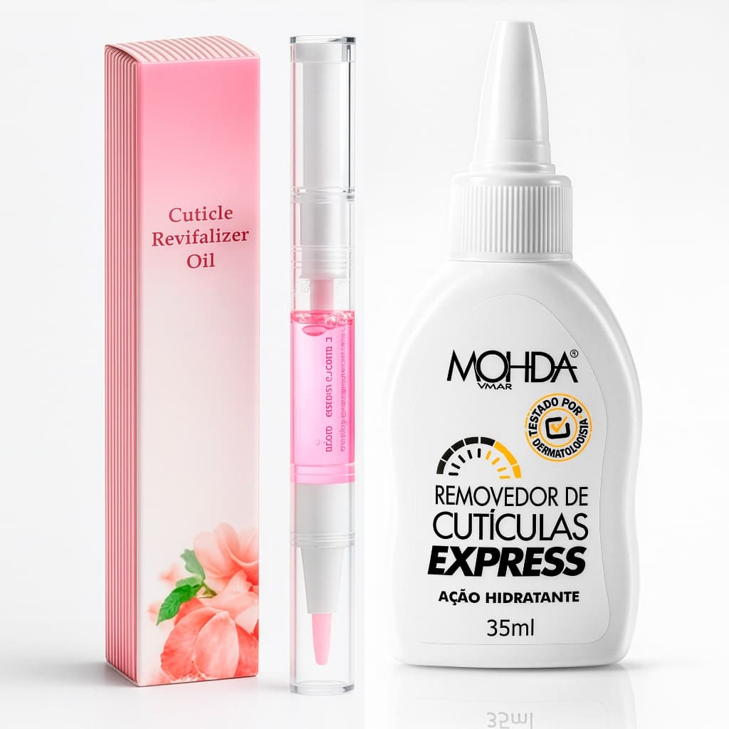 Kit Removedor Cutículas Express Mohda 35ml + Óleo Revitalizador Caneta Nutrição Unhas