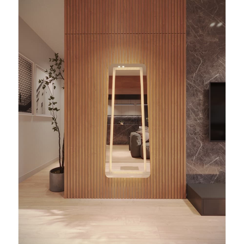 Espelho Orgânico EL19 Corpo Inteiro 150cm x 60cm Polido LED Jateado Luz Branca e Luz Amarela Sala Quarto Banheiro