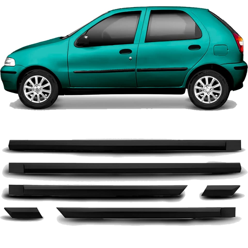 Jogo Friso Lateral Fiat Palio G1 96 97 98 99 2000 Preto 4 Portas