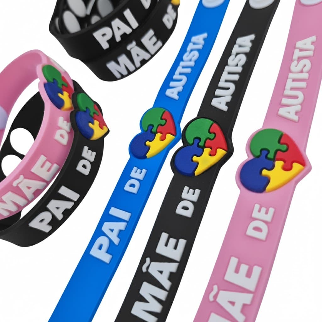 kit Pulseira Emborrachada Identificação Autismo PAI E MÃE -TEA