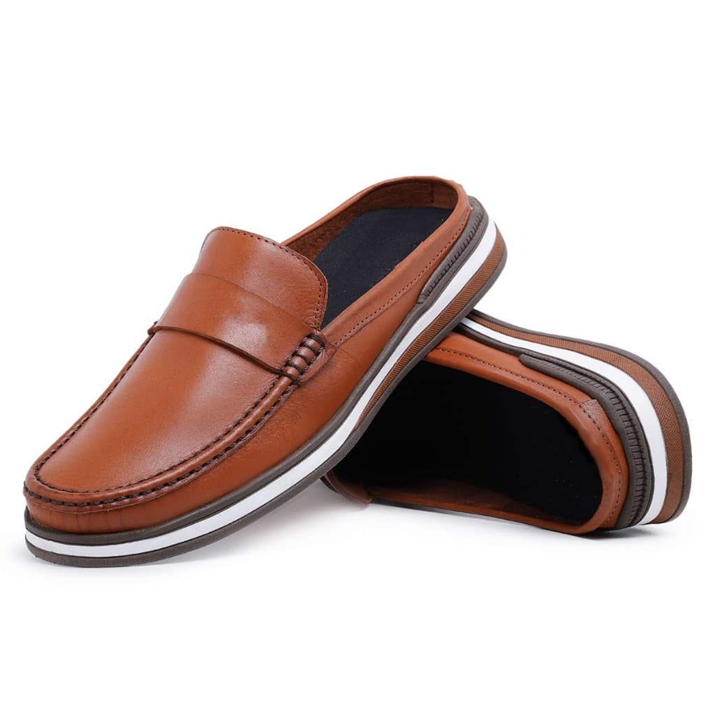 Mocassim Mule Casual Couro Legítimo em Gravata Masculino Urbano Atemporal