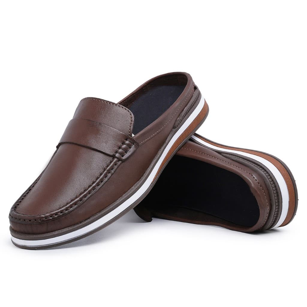 Mocassim Mule Casual Atemporal Urbano Gravata Masculino em Couro Legítimo