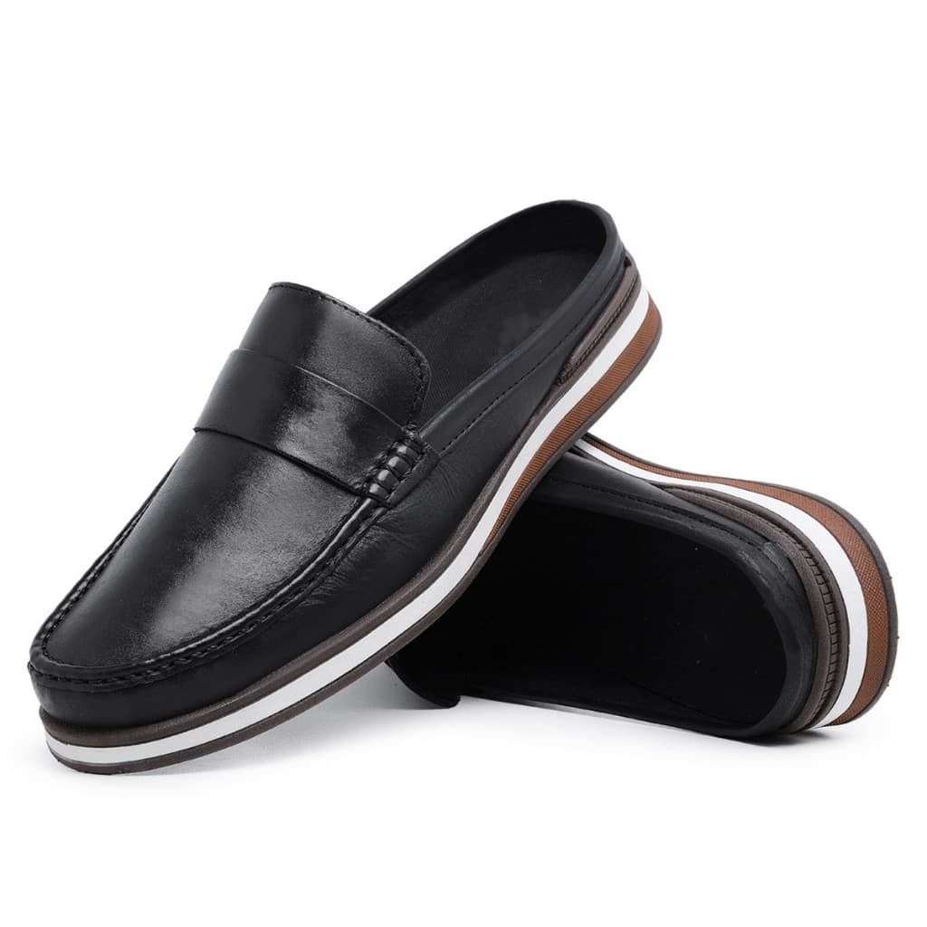 Mocassim Mule Casual Gravata Masculino Urbano Atemporal em Couro Legítimo