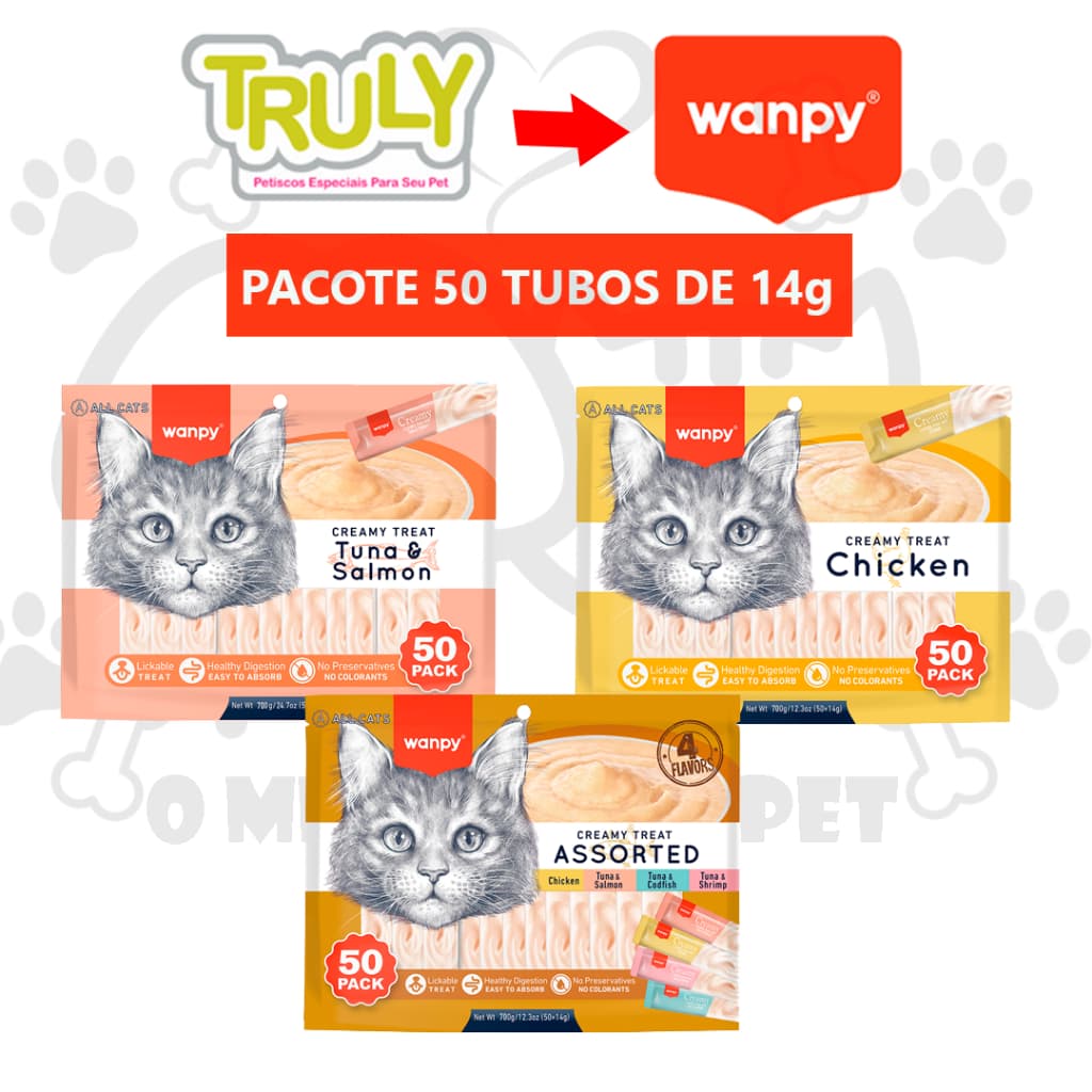 Petisco Para Gatos Wanpy Creamy Truly Pacote com 50 Tubos de 14g Tipo Churu