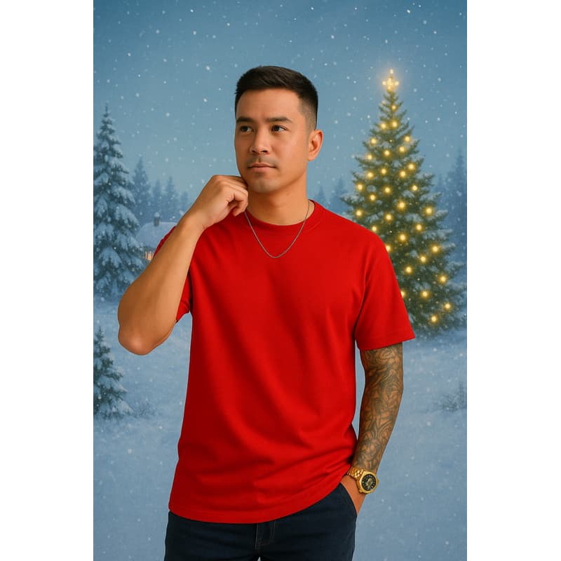 Camisa Vermelha Verde 100% Algodao Streetwear Masculina Feminina Unissex Verao Natal Homem