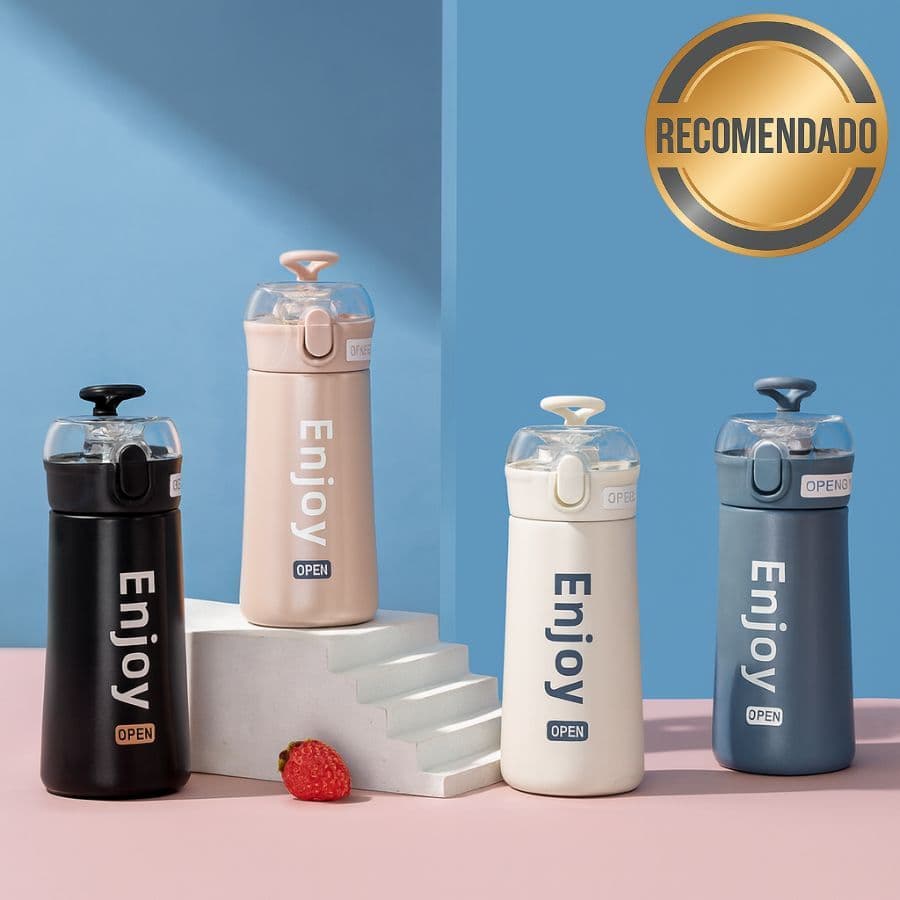 Garrafa Térmica Inox Colorida 500ml Enjoy Portátil Quente Frio Tampa Antivazamento