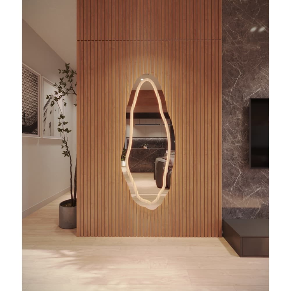 Espelho Orgânico EL05 Corpo Inteiro 150cm x 60cm Polido LED Jateado Luz Branca e Luz Amarela Sala Quarto Banheiro