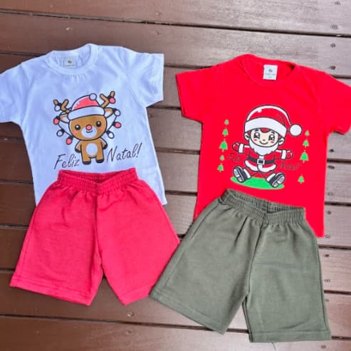 Conjunto Infantil Menino Estampa de Natal - Tamanho 1 ao 10 Anos | Roupa Infantil Para Natal