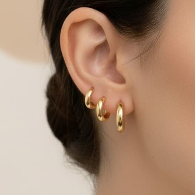 Kit Trio Brincos Meia Argola Delicada Lisa Anti Alérgico Banho Ouro 18k Acessórios Femininos