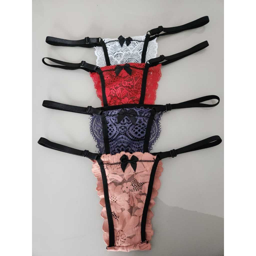 Kit 5 Calcinhas de Renda Com Regulagem Lateral Tanga Delicada