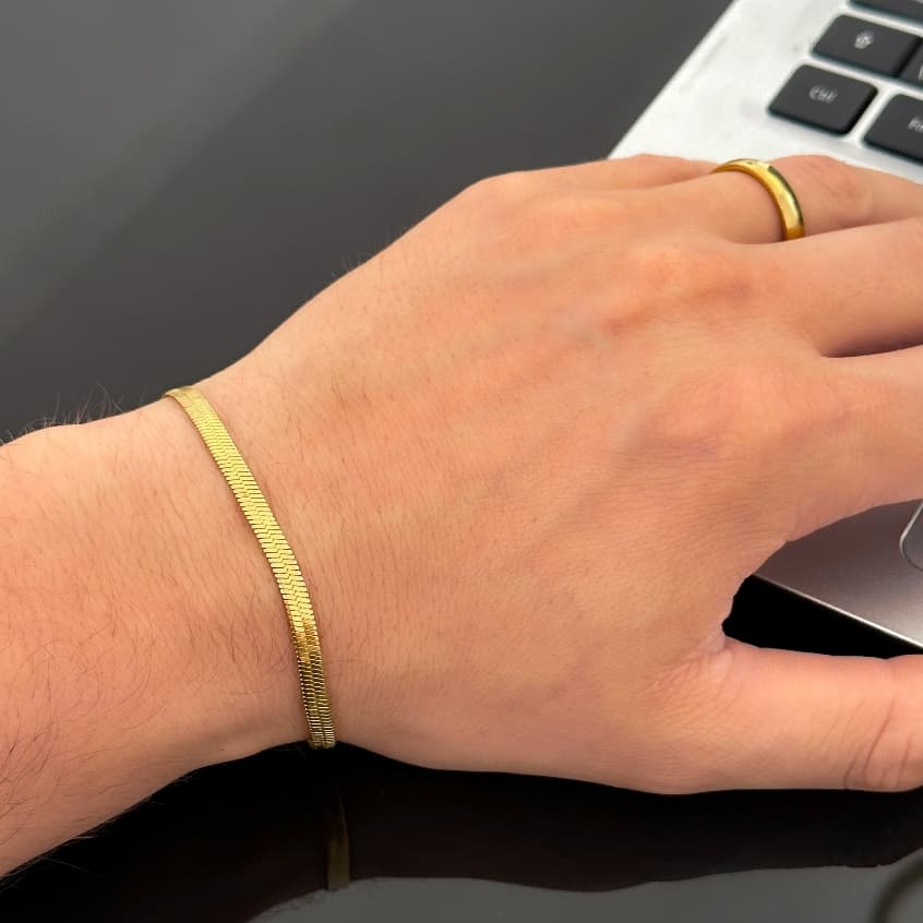 Pulseira masculina malha fina ouro 18K Aço Inoxidável unissex
