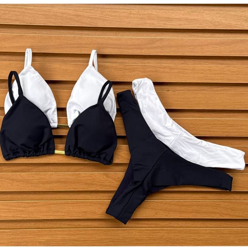 kit 2 conjuntos biquini cortininha asa delta verão poliamida liso