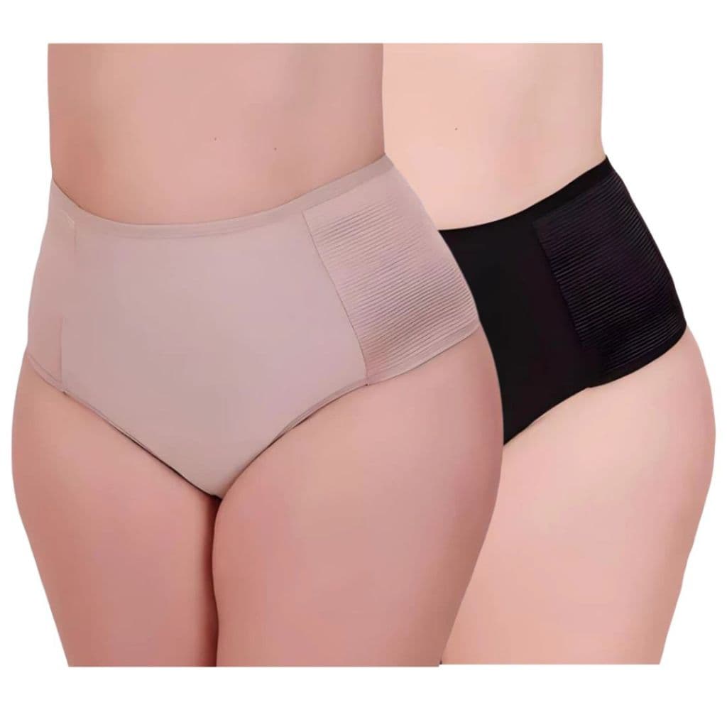 Kit 2 Calcinha Cinta Lateral Modeladora Plus Size Compressão Cintura Alta Pós Parto Afina Cintura