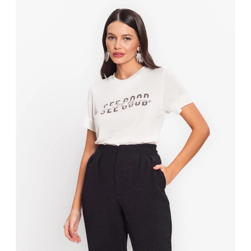 Blusa Feminina Visco Tricô Endless tamanho M gola retilínea com strass