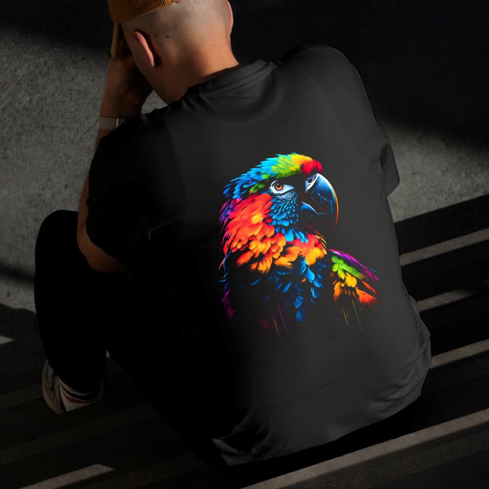 Camiseta Masculina Estampada Arara Colorida 100% Algodão Estilo Conforto Diário Do Tamanho P ao GG