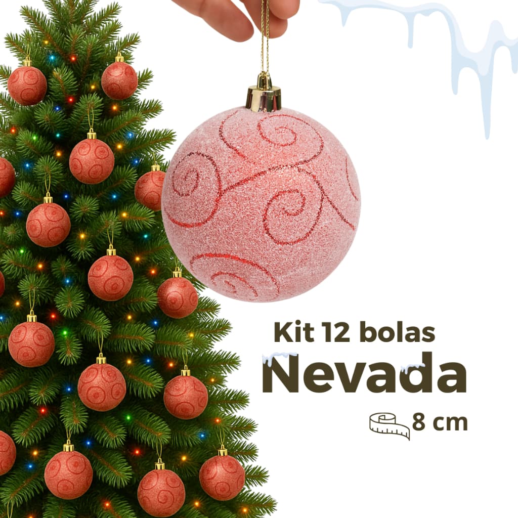 Kit 4/8/12 Bolas Luxo Natalina 8 cm Decoração Natal Grande Nevada Elegante 2025 Brilhante Fosca Vermelha Rosê Champanhe
