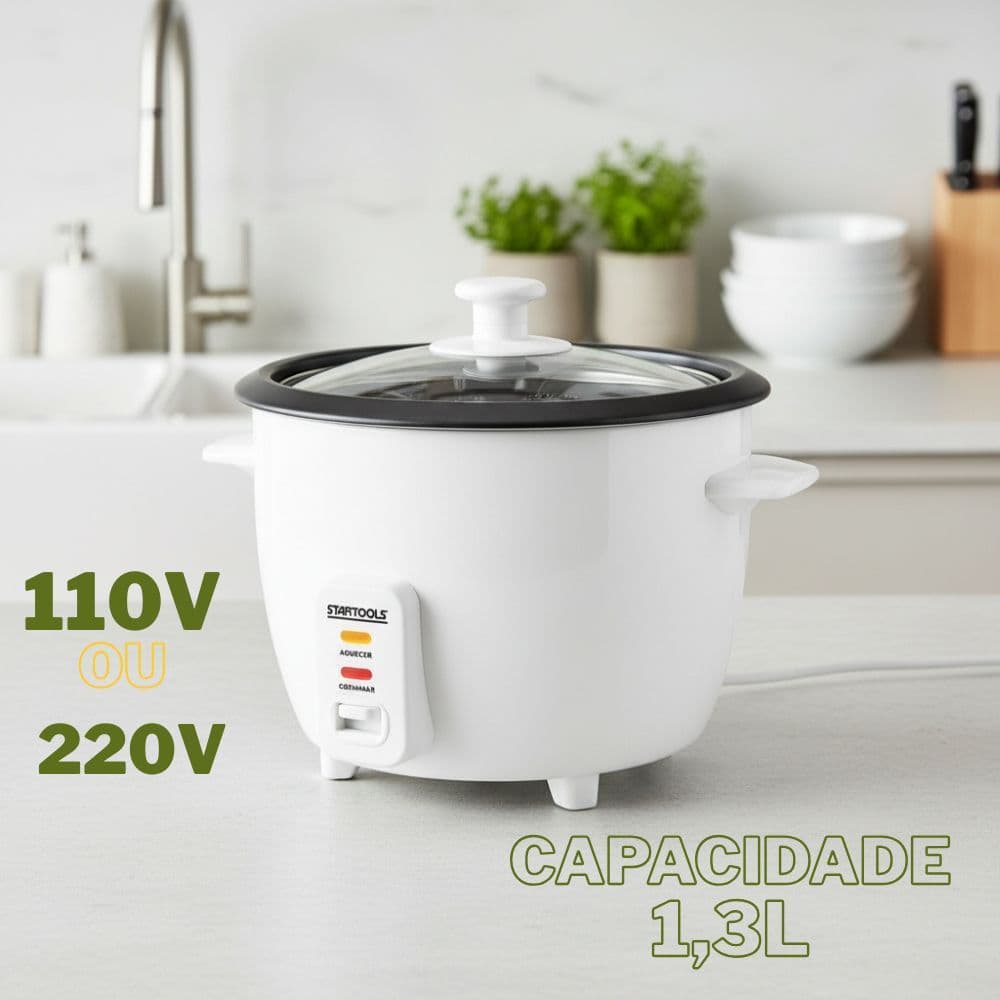 Panela Eletrica Arroz Capacidade 1,3 L Voltagem 127v 220v Cozimento Facil Pratica Branca