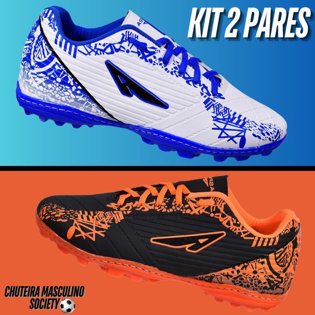 Kit 2 Pares Chuteira Adulto Solado Colado E Costurado Masculino Promoção Society