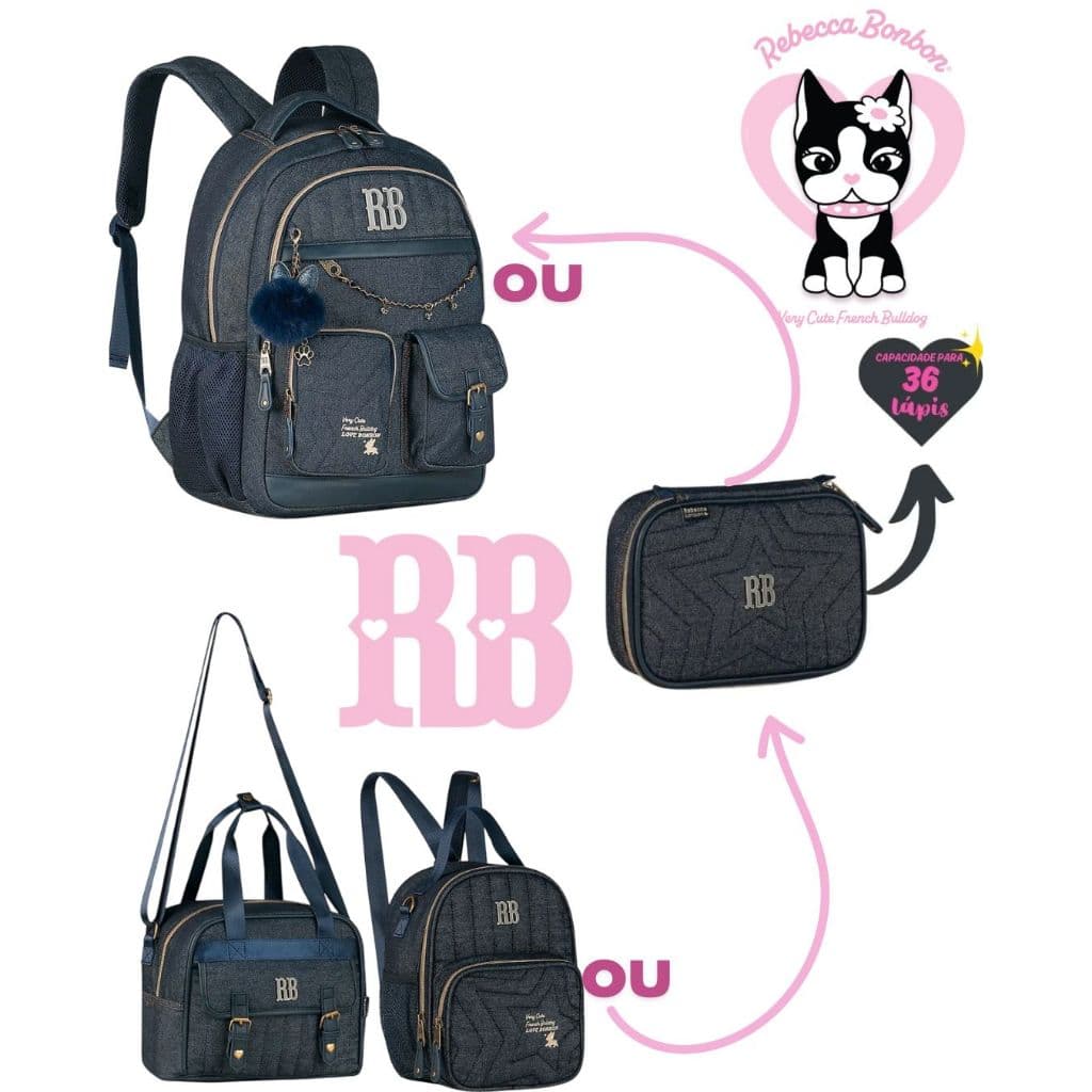 Mochila, Estojo Ou Lancheira Rebecca Bonbon Escolar Juvenil Jeans Coleção 2026