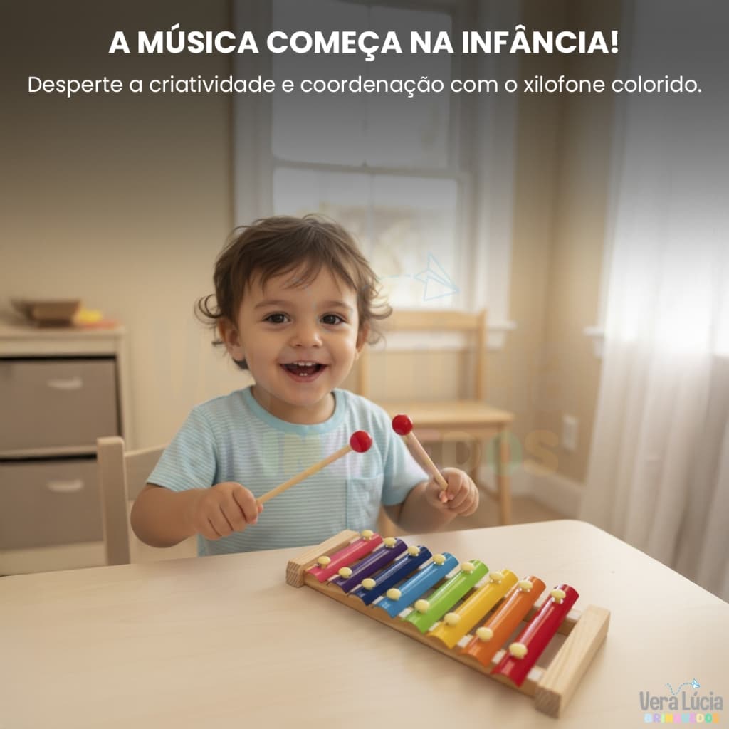 Brinquedos Para Crianças de 2 Anos Xilofone Instrumento Musical Infantil 8 Notas Com 2 Baquetas