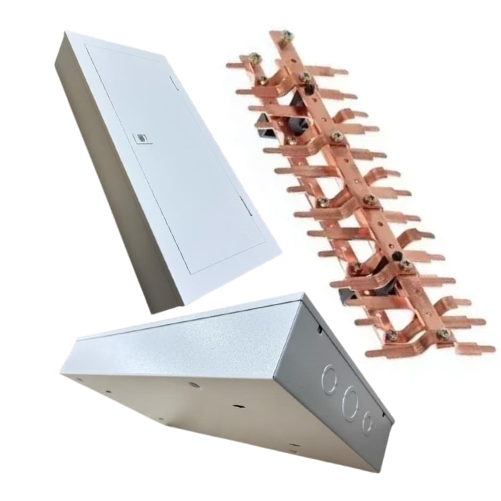 Quadro Distribuição Aço Sobrepor + KIT Barramento Trifásico p/28 DIN 100a Opção