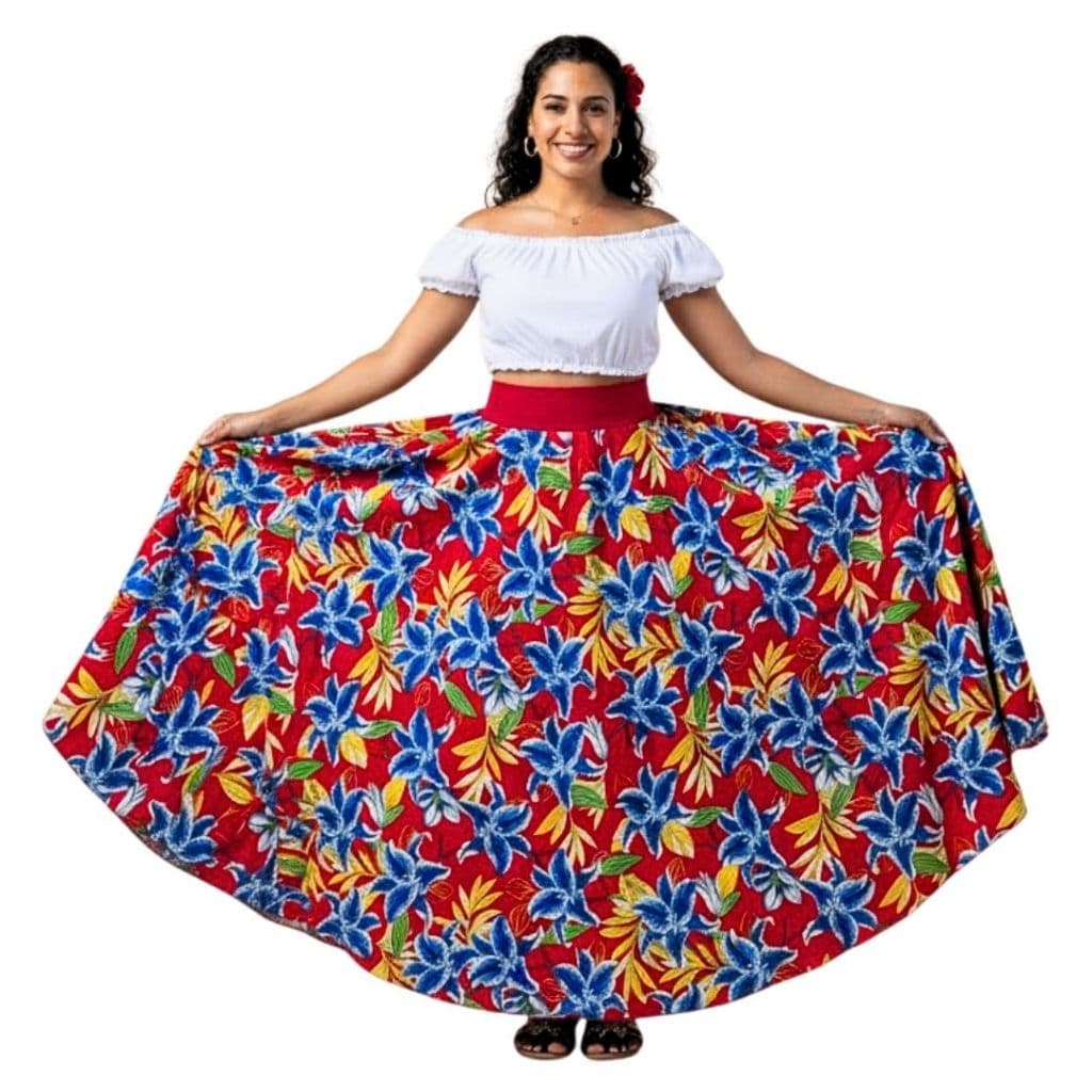 Conjunto Saia Longa Carimbó Feminino Adulto com Blusa Primavera
